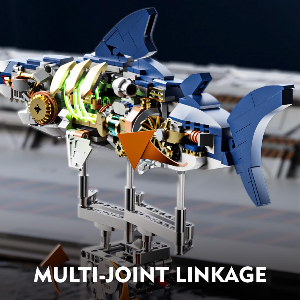 Mechanical Half-Cut Shark Building Set 🦈 – 687 PCS, Hand-Cranked Moving Action, 9" Tall STEM Toy for Kids & Adults ⚙️