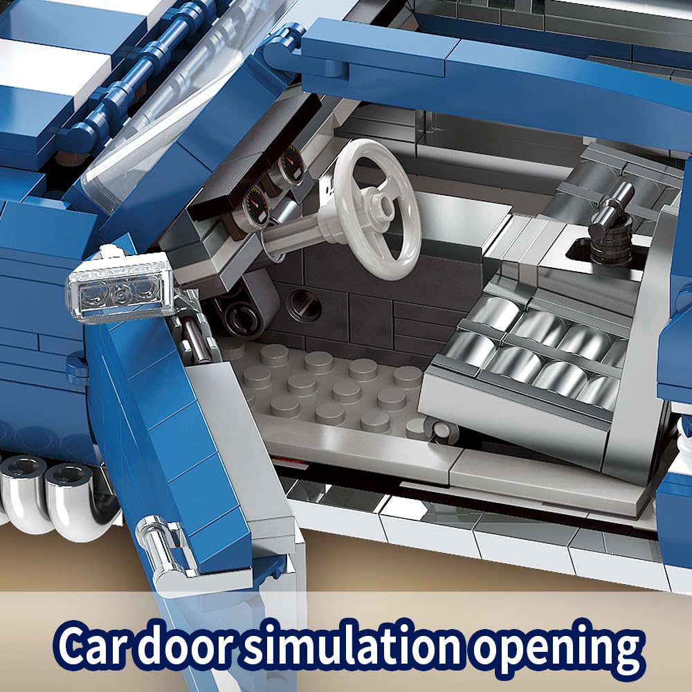 Mesiondy Classic GT Muscle Car Building Kit – 1680 PCS Premium Brick System | Vintage American Sport Coupe | Supercharged Engine Detail
