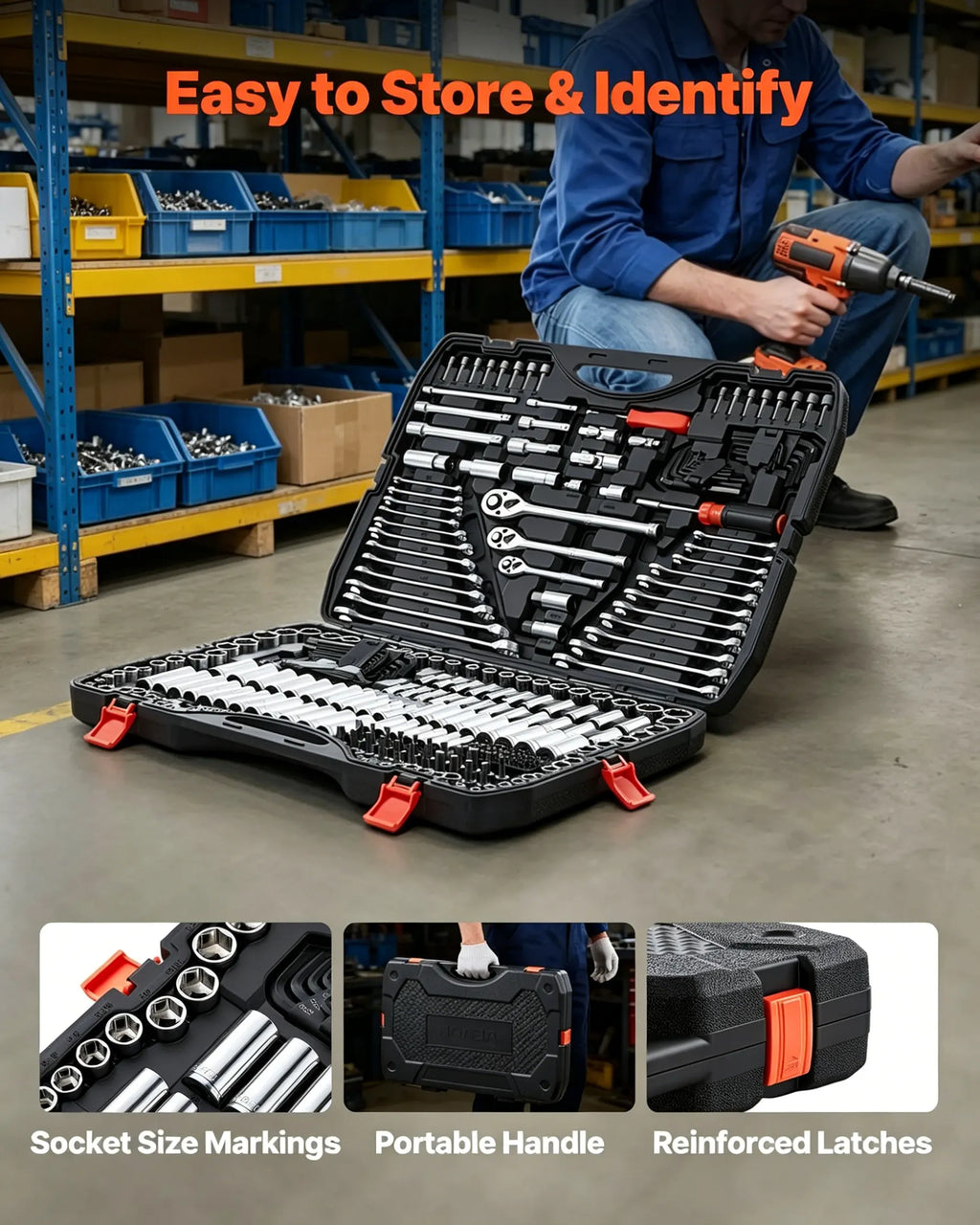 Professional 308-Piece Tool Set – SAE/Metric, CRV Steel, Portable Case