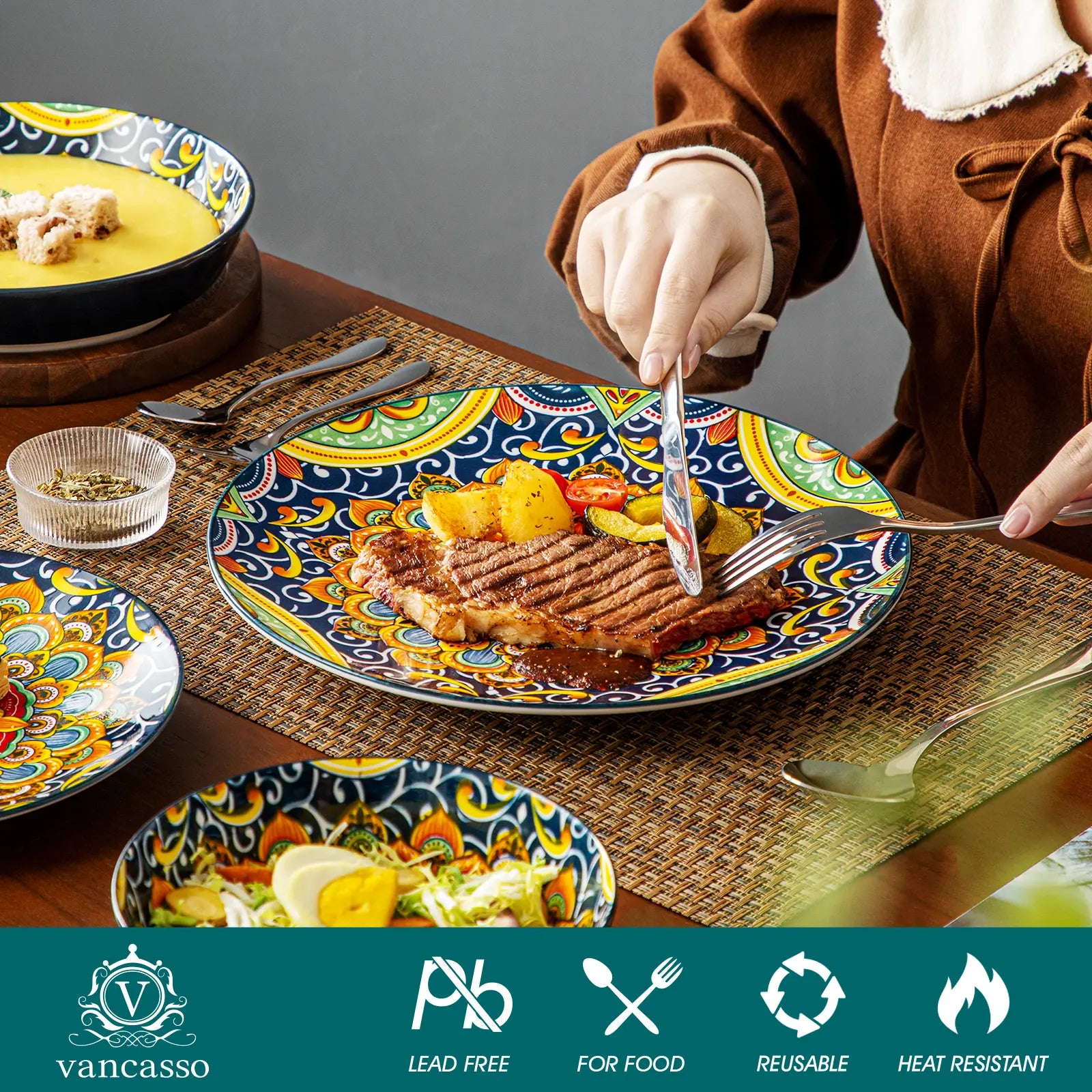 Microwave and dishwasher china cutlery set