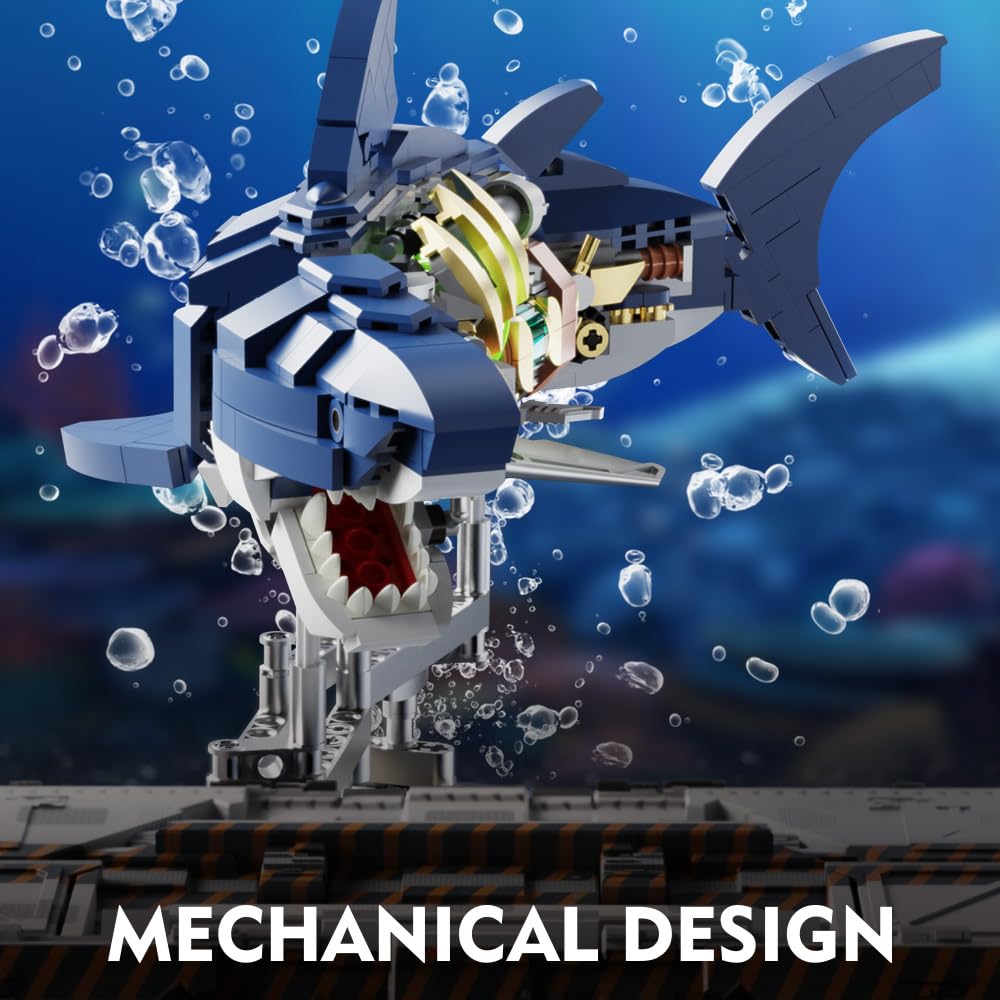 Mechanical Half-Cut Shark Building Set 🦈 – 687 PCS, Hand-Cranked Moving Action, 9" Tall STEM Toy for Kids & Adults ⚙️
