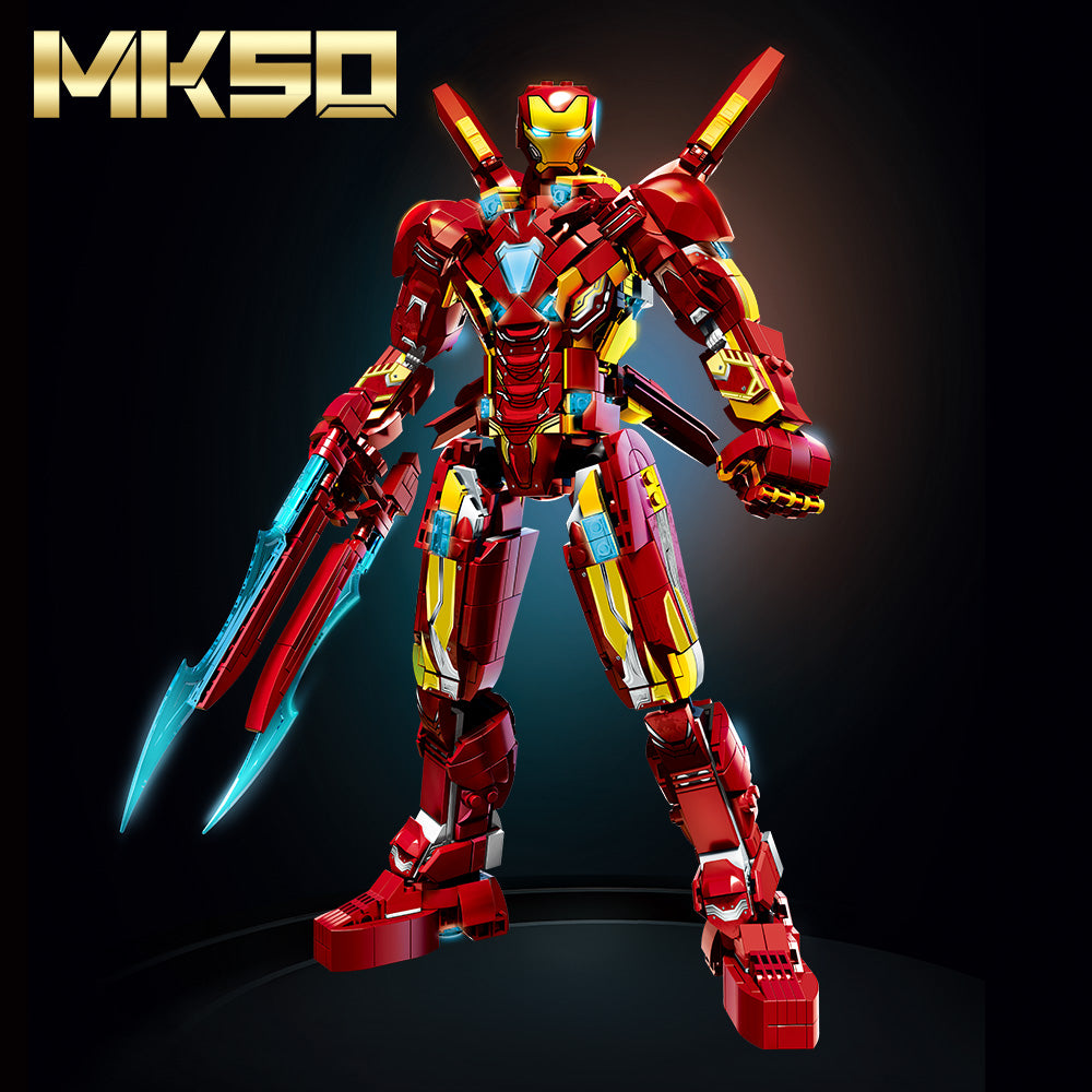 Ultimate Red & Gold Mecha Building Set – 13.8" Tall Armored Figure with 1,568 PCS, Full Articulation & Dual Energy Blades