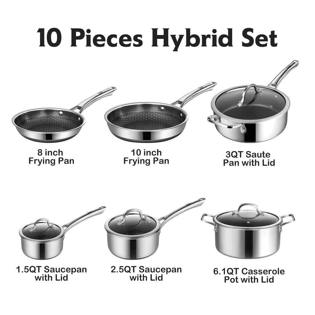 SNOWCLAD 10-Piece Non-Stick Hybrid Stainless Steel Cookware Set