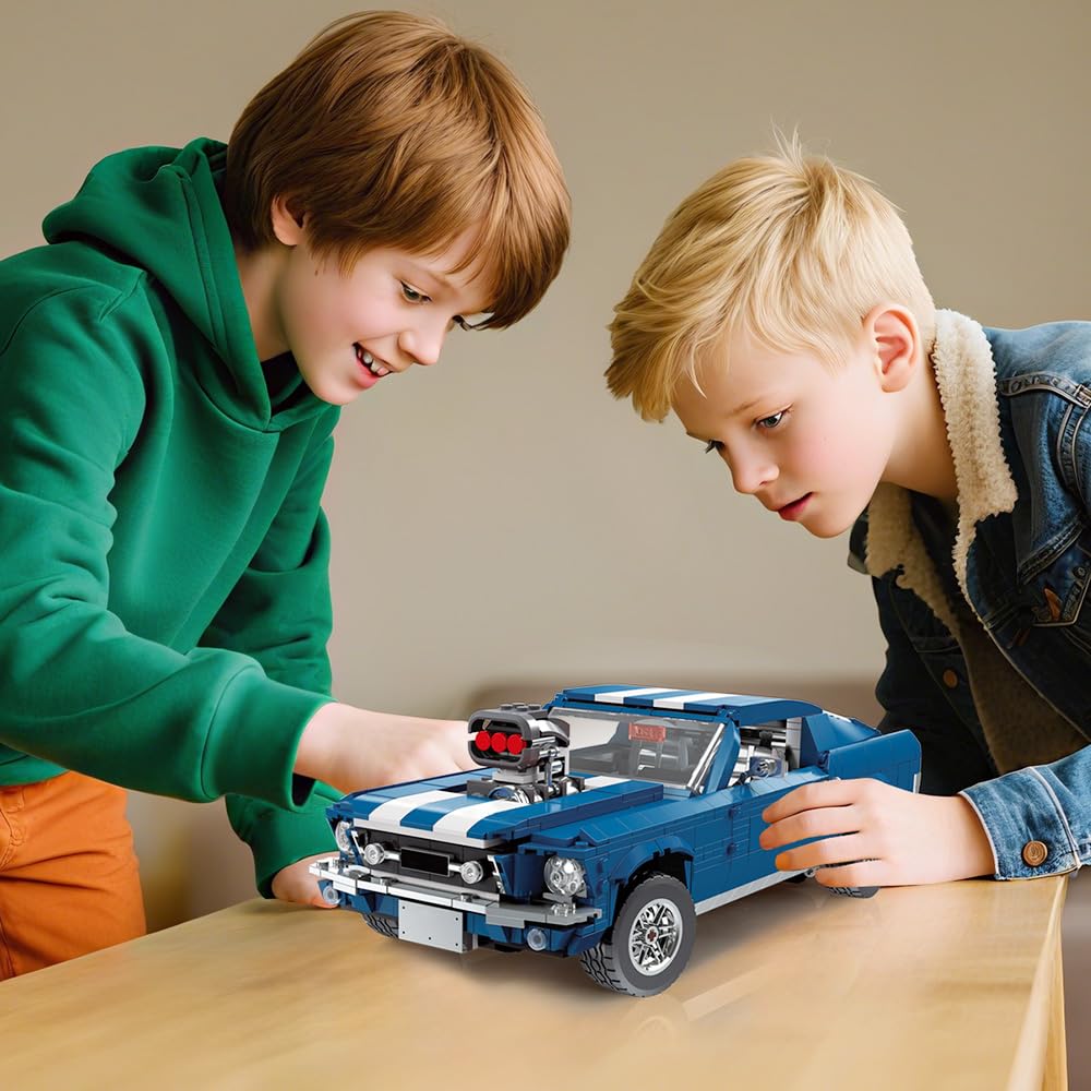 Mesiondy Classic GT Muscle Car Building Kit – 1680 PCS Premium Brick System | Vintage American Sport Coupe | Supercharged Engine Detail