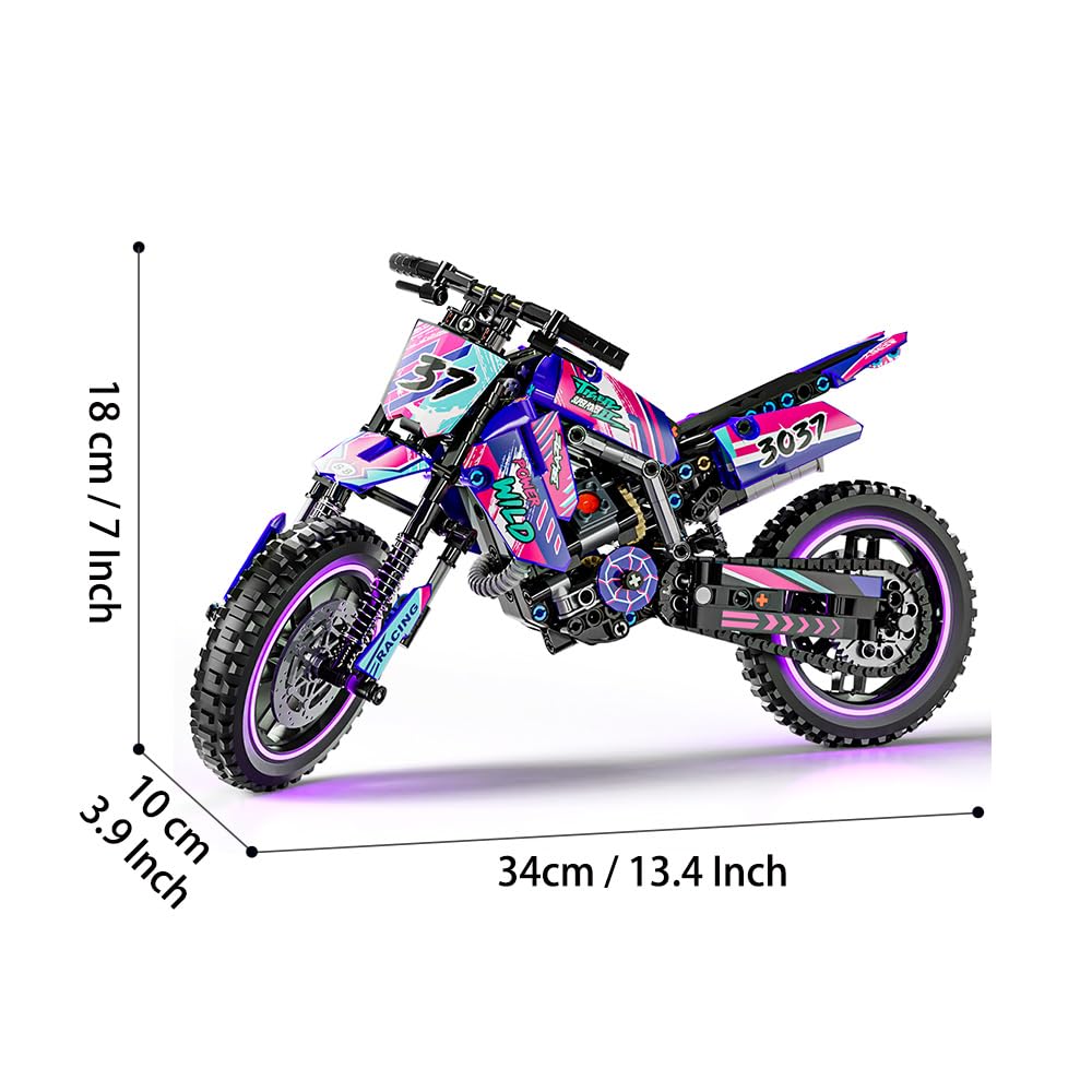 Mesiondy Off-Road Motocross Bike Building Kit – 476 PCS Premium Brick System | Dirt Bike Technic Model | Racing Decal Detail