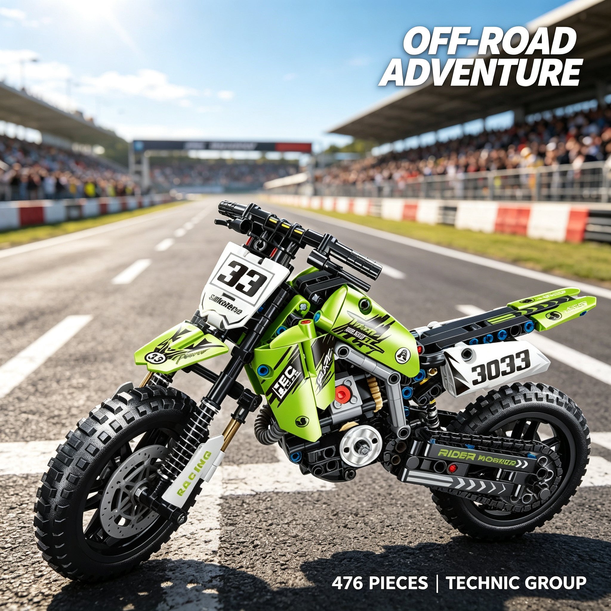 Mesiondy Championship Off-Road Dirt Bike Building Kit – 476 PCS Premium Brick System | Motocross Racing Model | Number 33 Livery