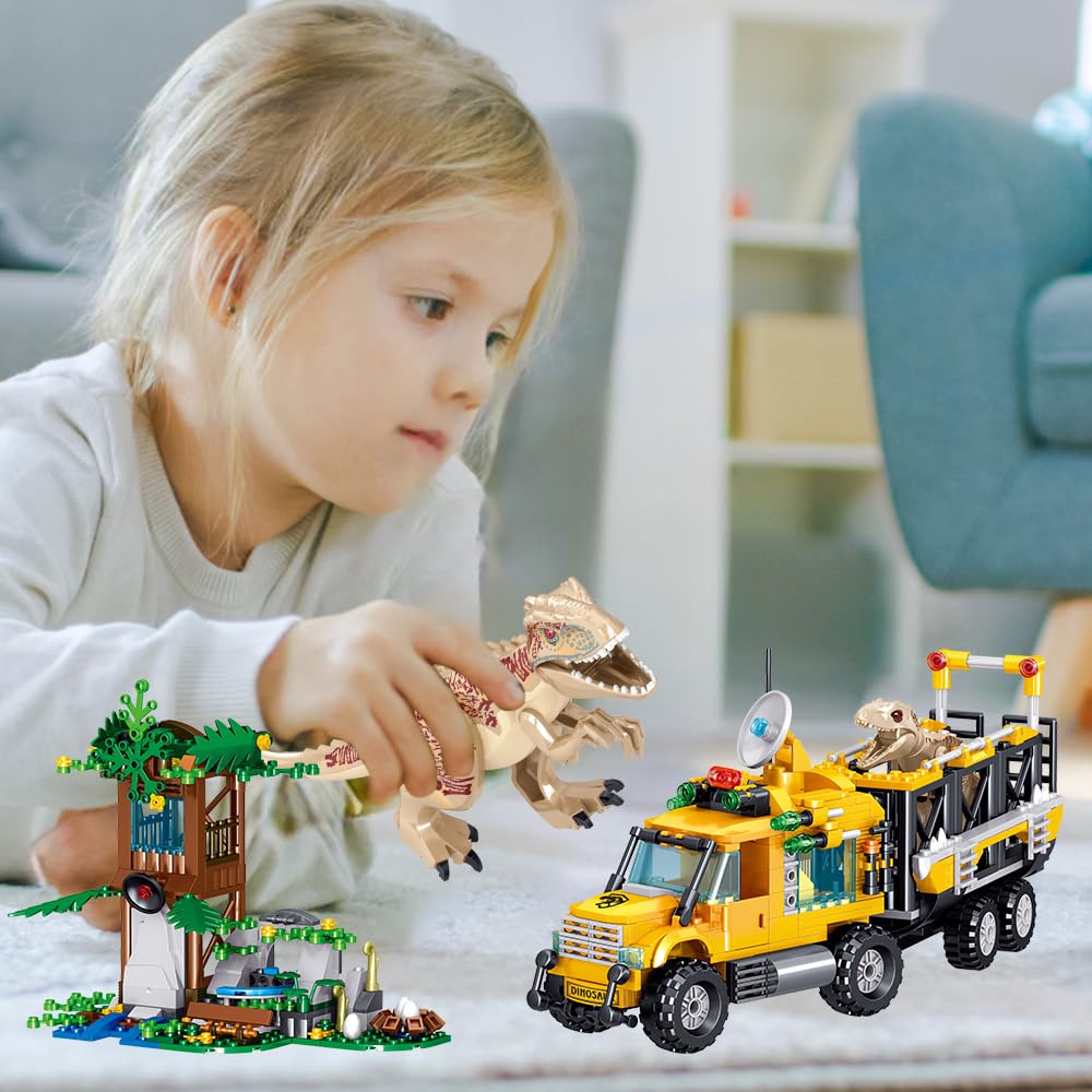 Mesiondy Prehistoric Apex Predator Expedition Building Set – 546 PCS Premium Brick System | Dino Transport Truck, Watchtower & Dinosaur Figures