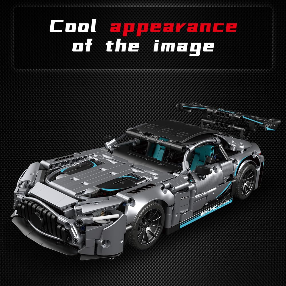 Mesiondy Silver Arrow GT Black Series Building Kit – 1466 PCS Premium Brick System | 1:14 Scale German Supercar | AMG Racing Livery