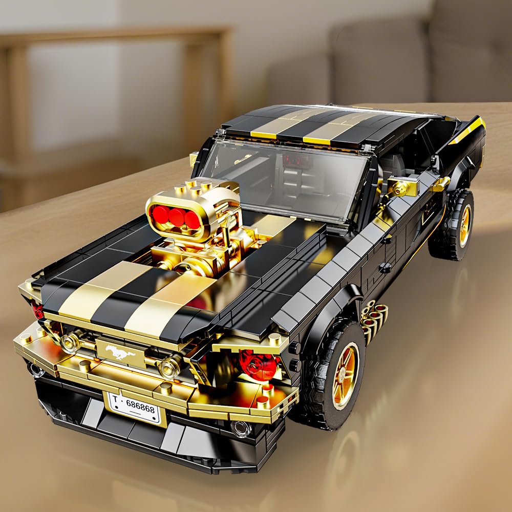 Mesiondy Classic GT Muscle Car Building Kit – 1680 PCS Premium Brick System | Vintage American Sport Coupe | Supercharged Engine Detail