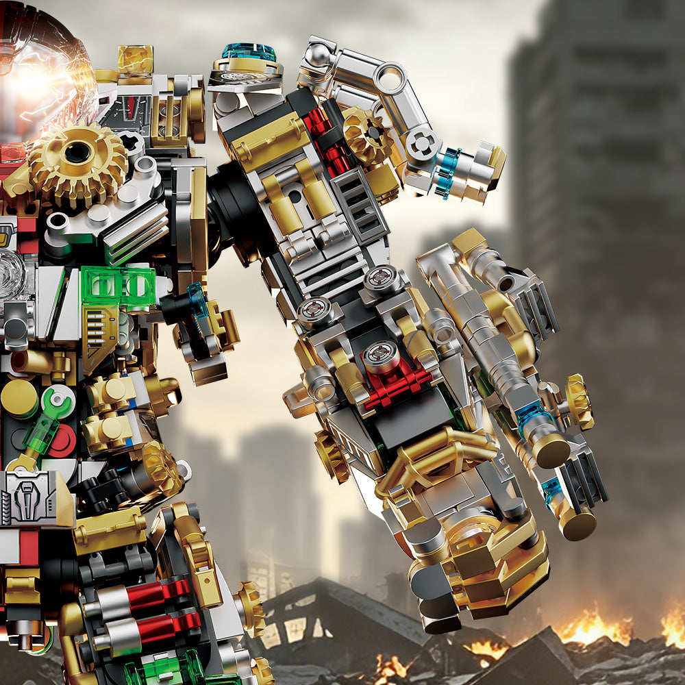 Mesiondy Titan-Class Heavy Armor Mech Building Kit – 2600+ PCS Premium Brick System | Semi-Mechanical Deconstructed Collectible | Light-Up Eye Effects