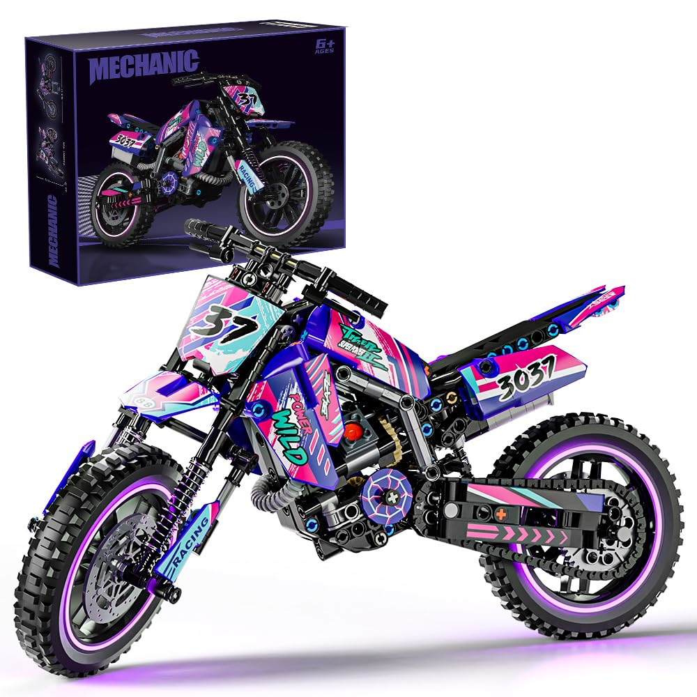 Mesiondy Off-Road Motocross Bike Building Kit – 476 PCS Premium Brick System | Dirt Bike Technic Model | Racing Decal Detail