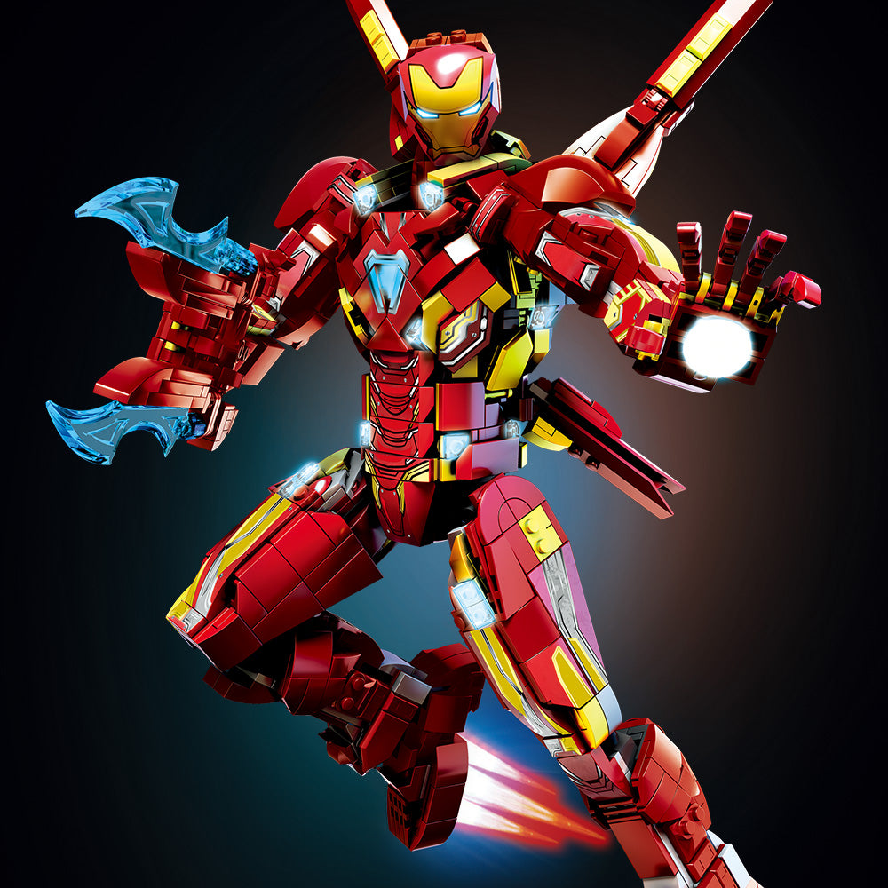 Ultimate Red & Gold Mecha Building Set – 13.8" Tall Armored Figure with 1,568 PCS, Full Articulation & Dual Energy Blades