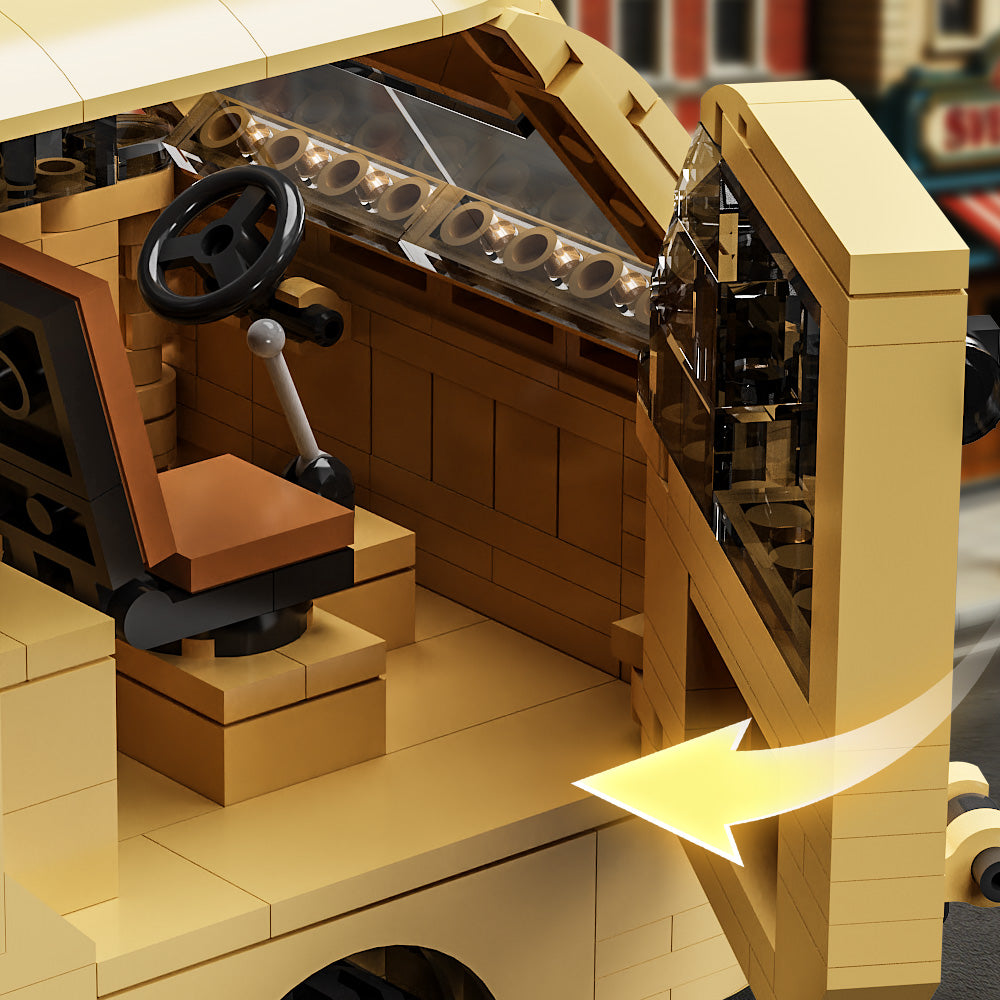 Mesiondy Retro Pizza Delivery Van Building Kit – 634 PCS Premium Brick System | 80s Food Truck Model | Removable Rooftop Sign & Interior Kitchen Detail