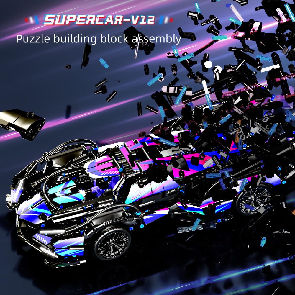 Mesiondy Cyberpunk V12 Hypercar Building Kit – 1039 PCS Premium Brick System | Italian Supercar Technic Model | Scissor Door & Active Wing Detail