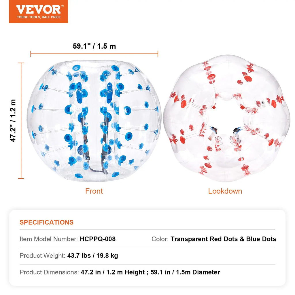 [DealsForYouDays]VEVOR Inflatable Bumper Balls 2-Pack,  5FT/1.5M Body Sumo Zorb Balls for Teen & Adult, 0.8mm Thick PVC Human Hamster Bubble Balls for Outdoor Team Gaming Play, Bumper Bopper Toys for Garden, Yard, Park