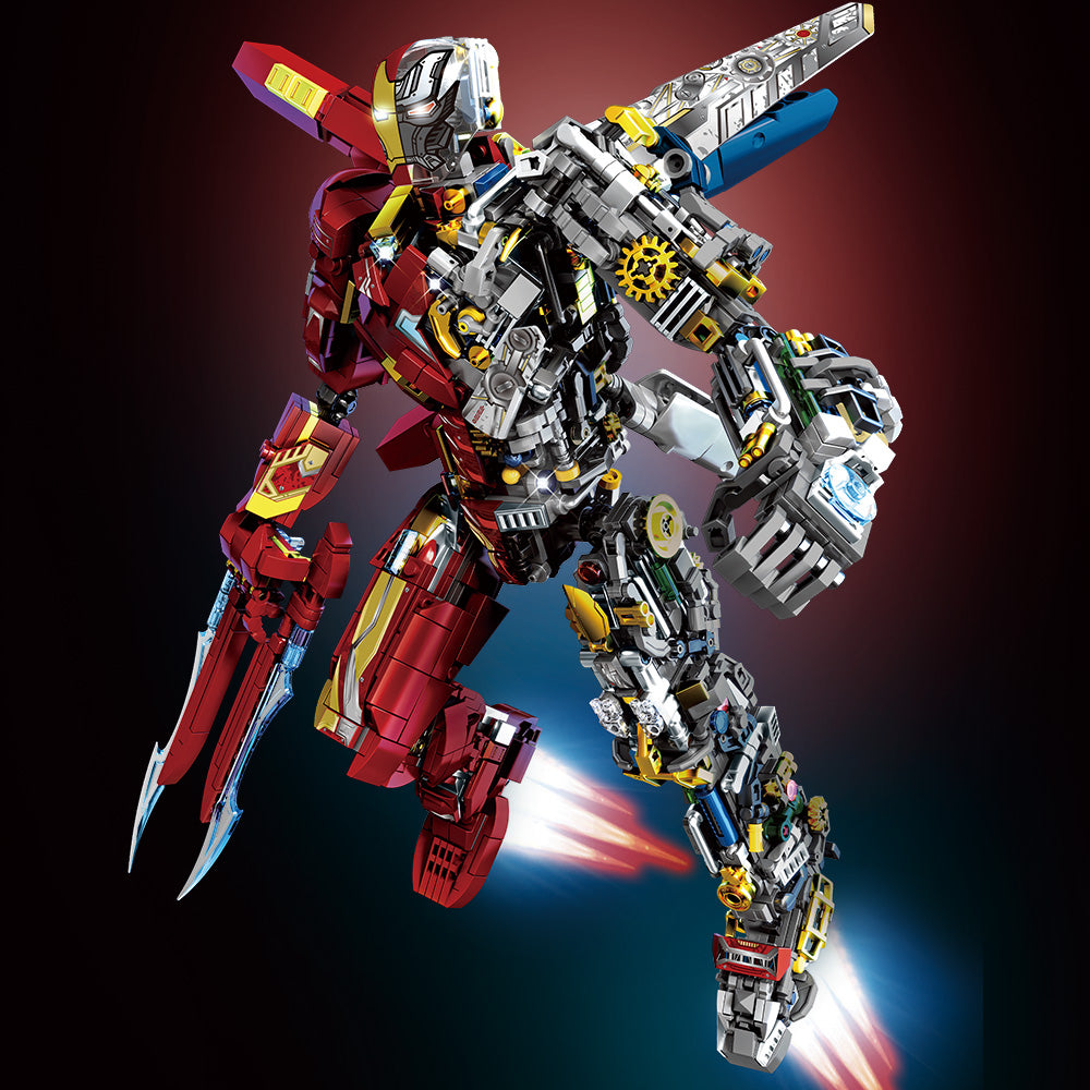 Mesiondy MK50 Armored Hero Semi-Mechanical Mech Building Kit – 2002 PCS Premium Brick System | Deconstructed Collectible Display Model | Light-Up Energy Effects