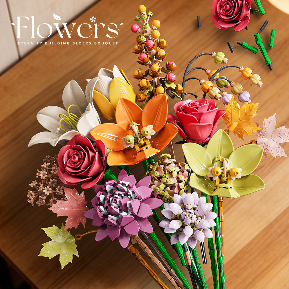 Mesiondy Eternity Flowers Bouquet Building Kit – 813 PCS DIY Artificial Floral Arrangement | Premium Brick System | Gift-Ready Box